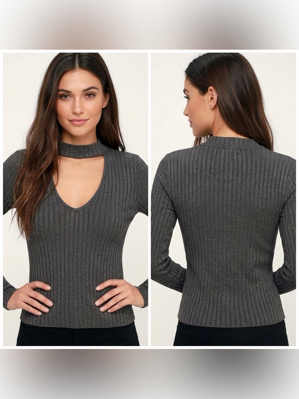 H&M DIVIDED Women's Sparkle Metallic Black Ribbed Choker Neck Blouse Top, Size M